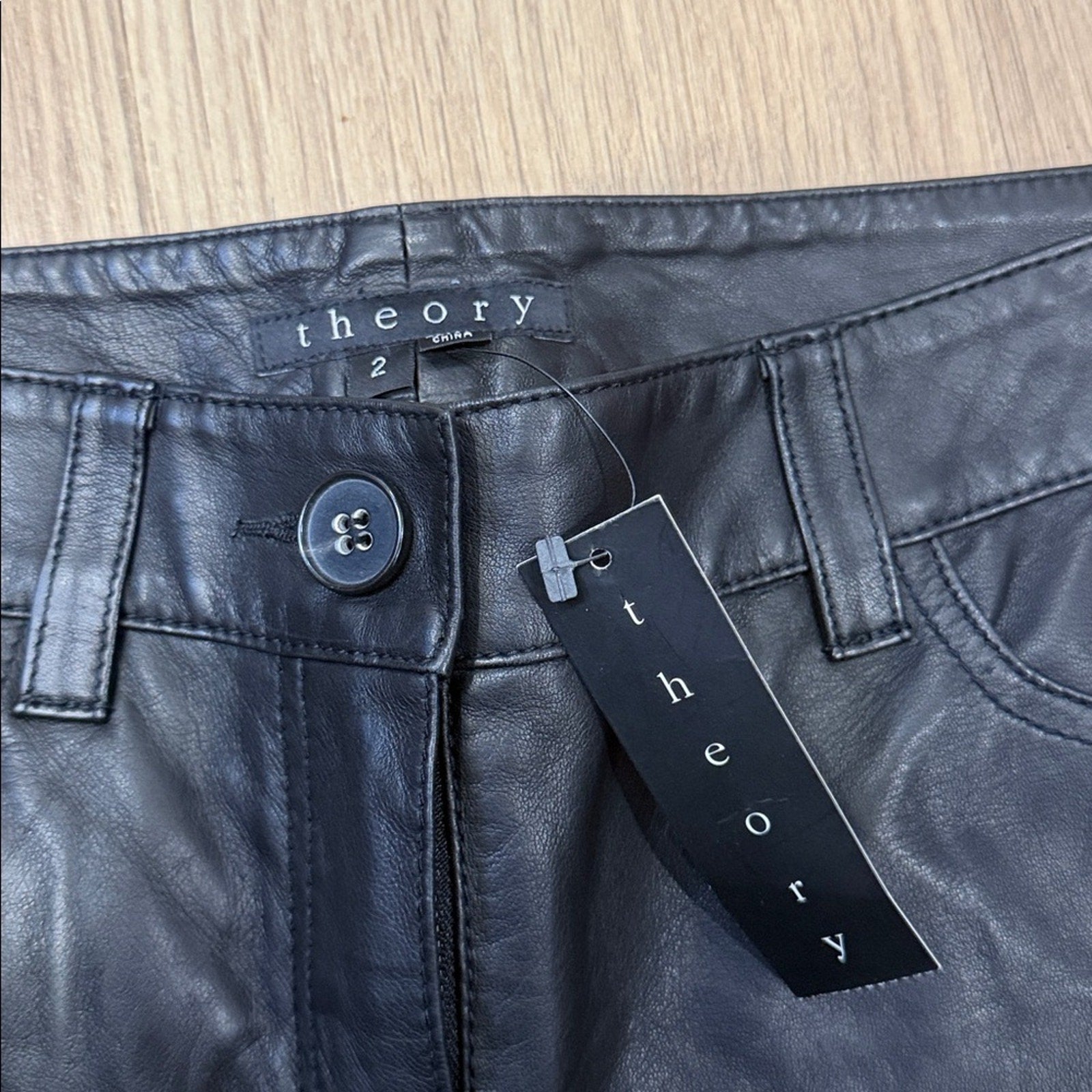 Theory Emme L Black Straight Leg Leather Low Rise Pants Size 2 NEW!