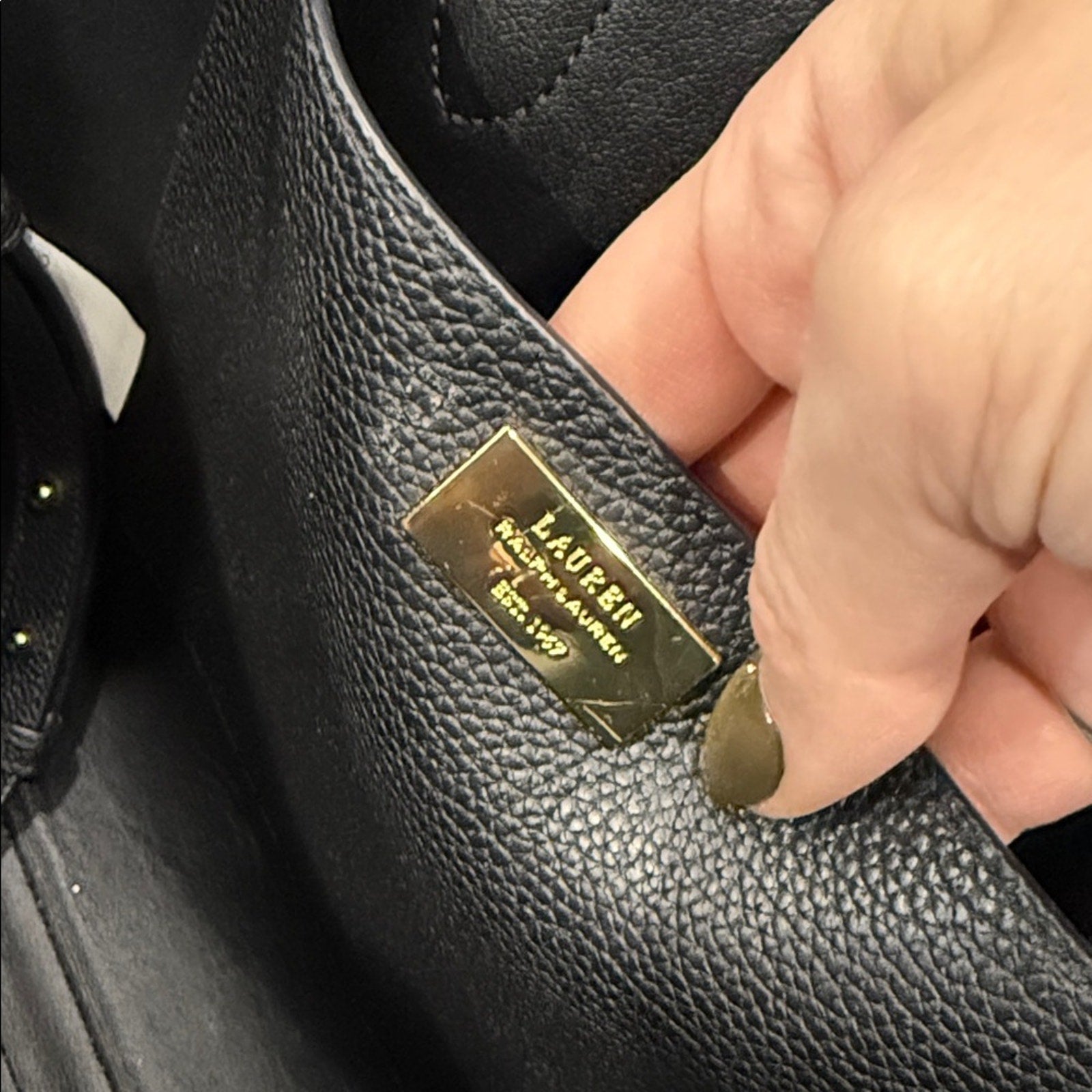 Lauren Ralph Lauren Black Pebbled Leather Tyler Tote Bag