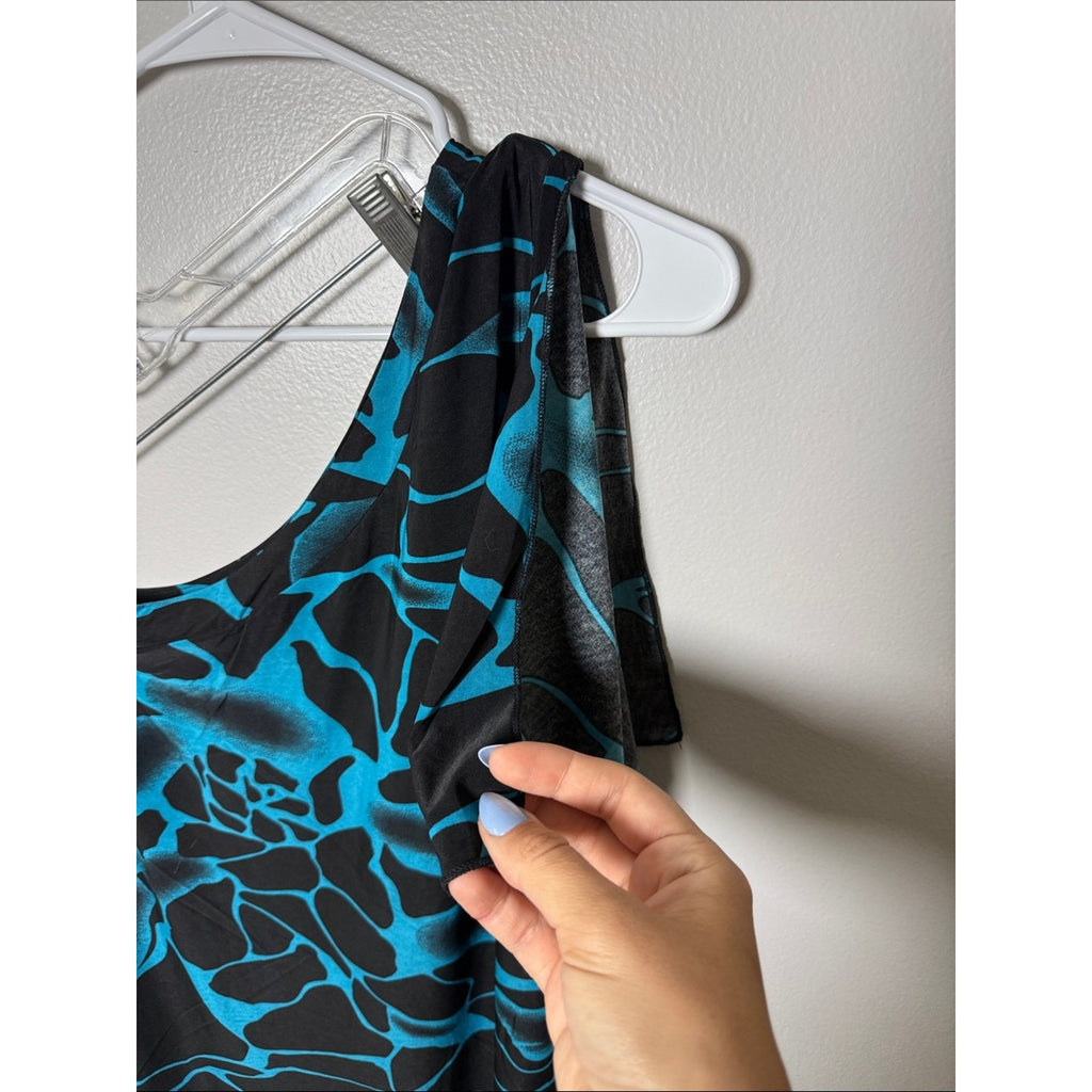 MT Collection Black and Turquoise Floral One-Shoulder Dress Size XL