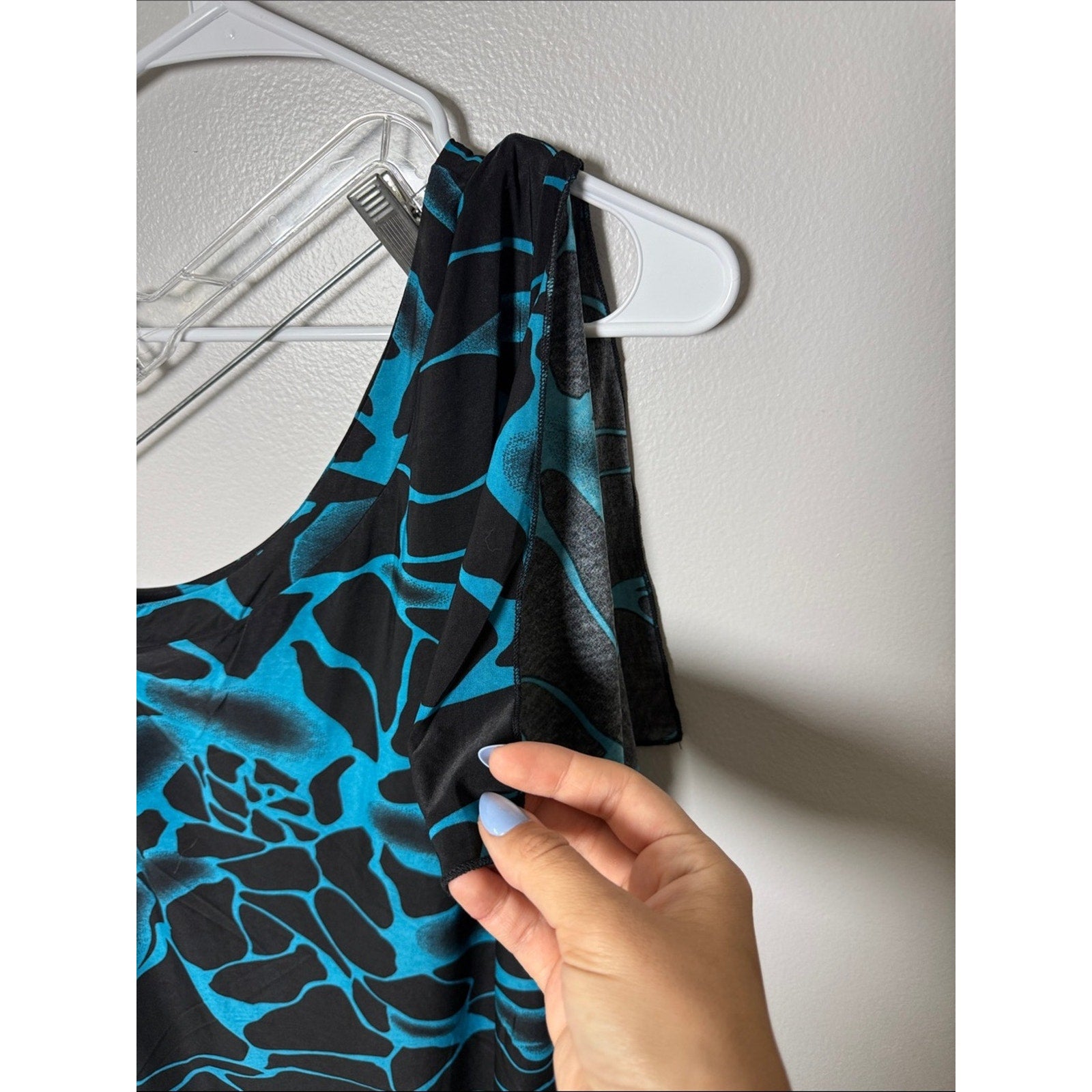 MT Collection Black and Turquoise Floral One-Shoulder Dress Size XL