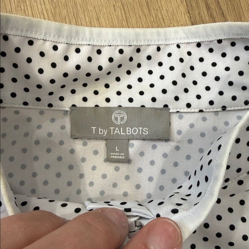 Talbots White Zip Front Lightweight Jacket with Black Polka Dots Size Large