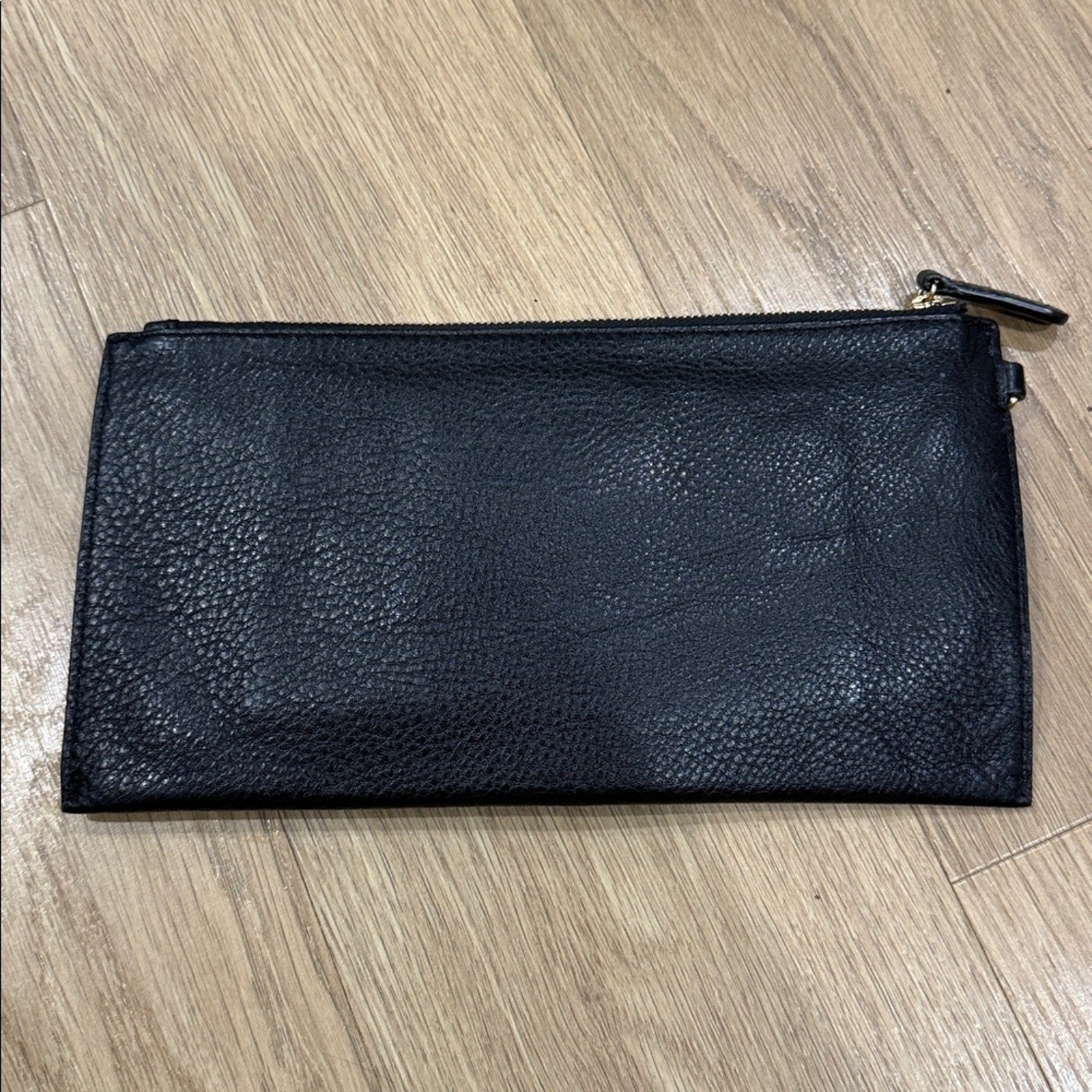 Michael Kors Fulton Large Zip Clutch Wristlet in Black Pebbled Leather and Gold