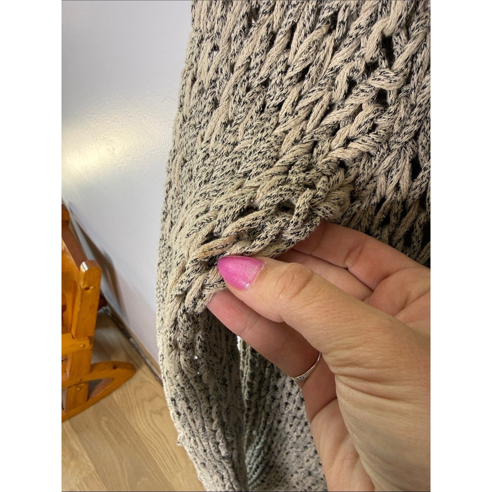 White + Warren Open Knit Hooded Cardigan in Oatmeal Size XL