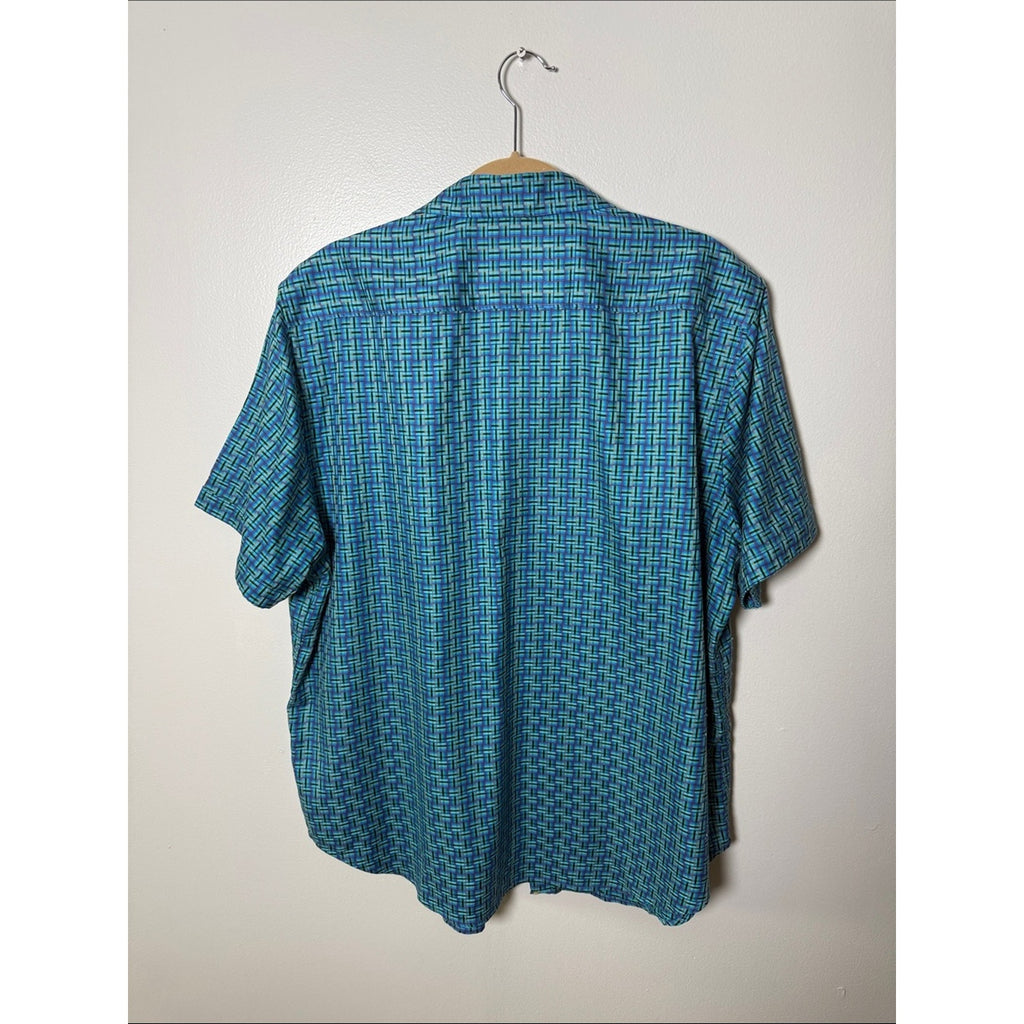 Robert Graham Classic Short-Sleeve Button-Down Shirt - Teal & Blue Geometric 2XL