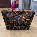 Lauren Ralph Lauren Caldwell Belting Equestrian Print PVC Tote Bag Leather Trim