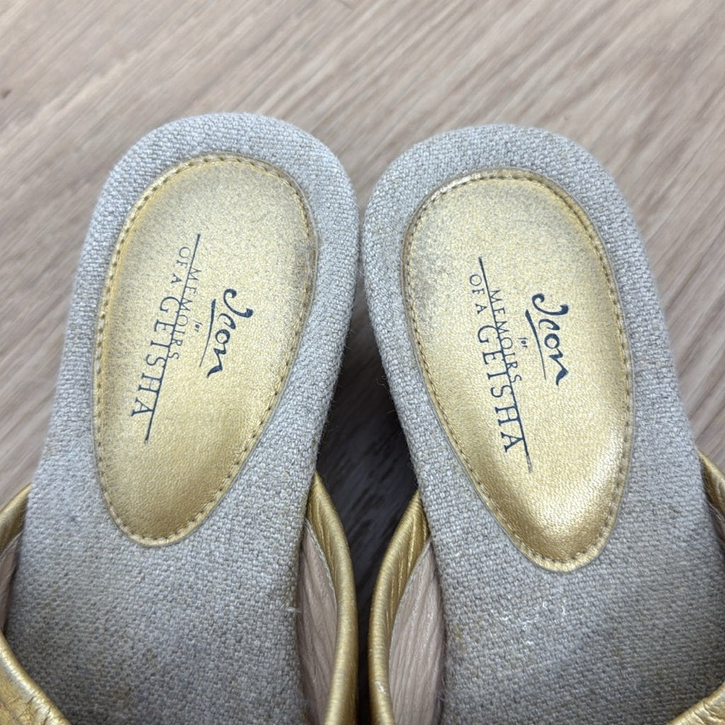 Jeon x Memories of a Geisha Artistic Gold and Brown Mules Size 6.5