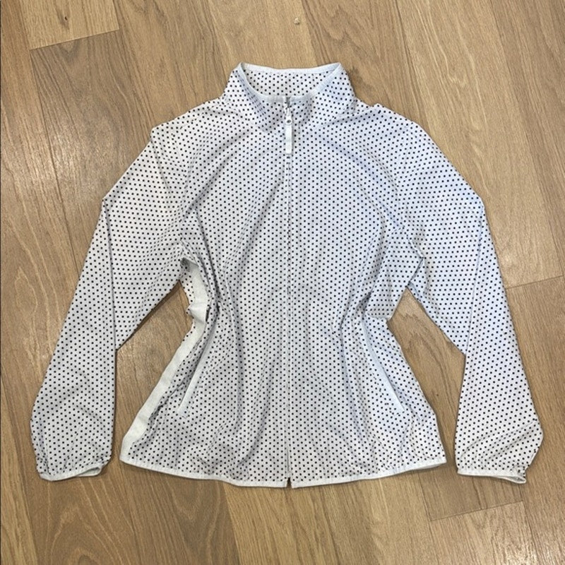 Talbots White Zip Front Lightweight Jacket with Black Polka Dots Size Large
