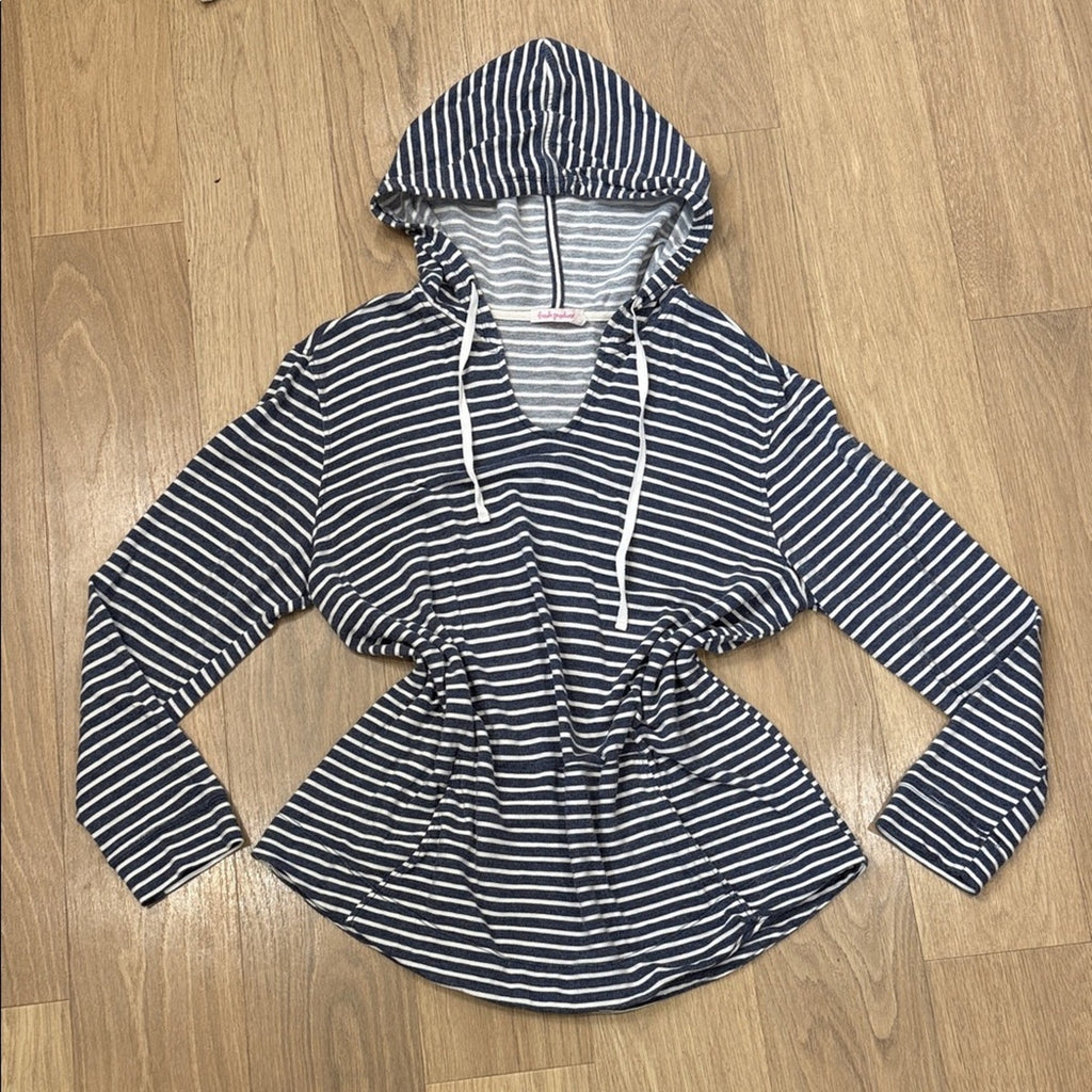 Fresh Produce Navy and White Striped Hooded Pullover Top Size XL