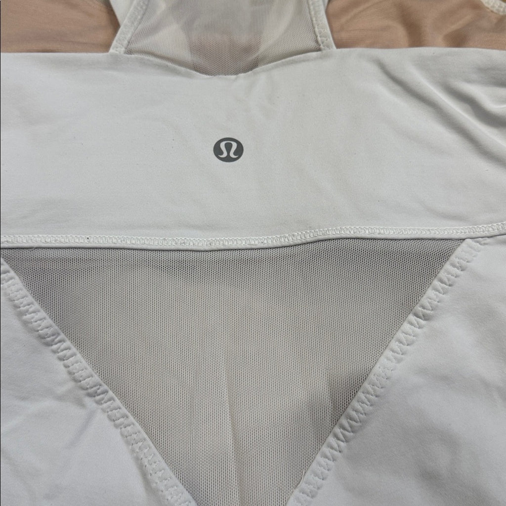 Lululemon White Mesh Athletic Tank Top - Built-in Bra - Size 8