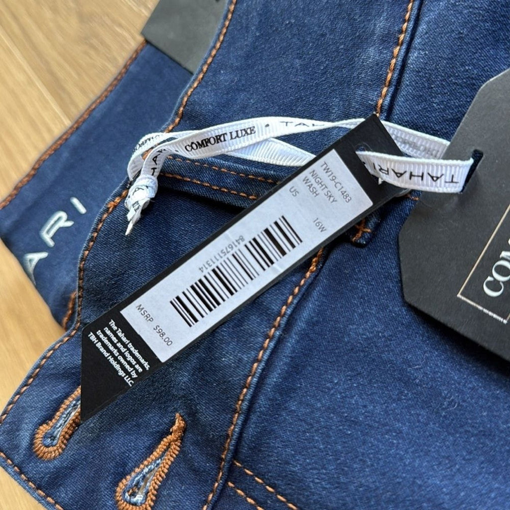 Tahari Charlotte Dark Night Sky Blue Cotton Blend Skinny Jeans Size 16W NEW!