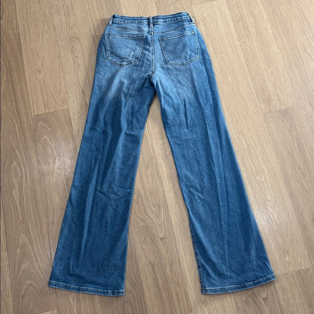 Fashion Nova Blue Tall Hem Ripped Stretch Baggy Jeans Size 11 NEW!