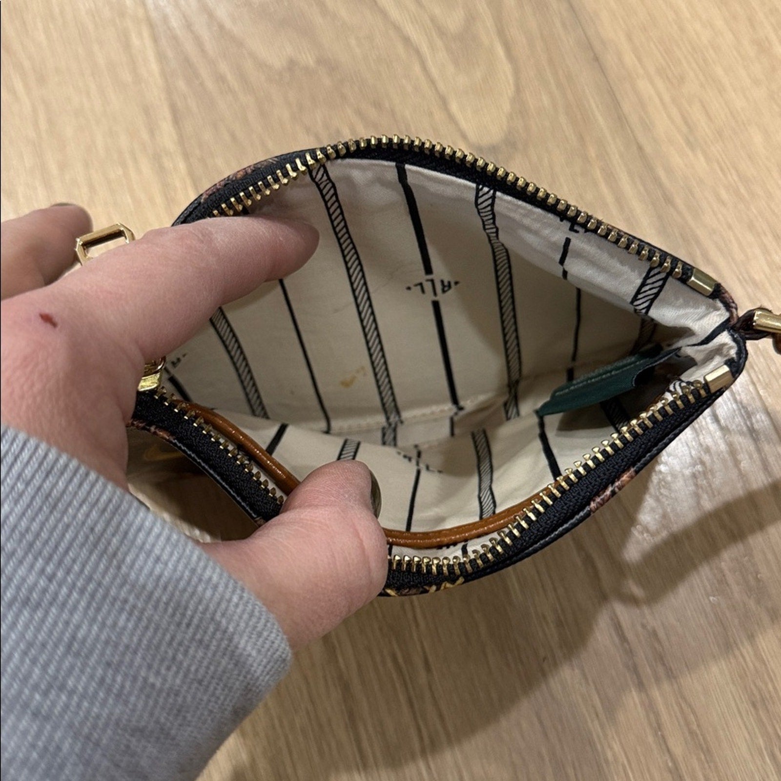 Lauren Ralph Lauren Equestrian Print Canvas and Leather Wristlet