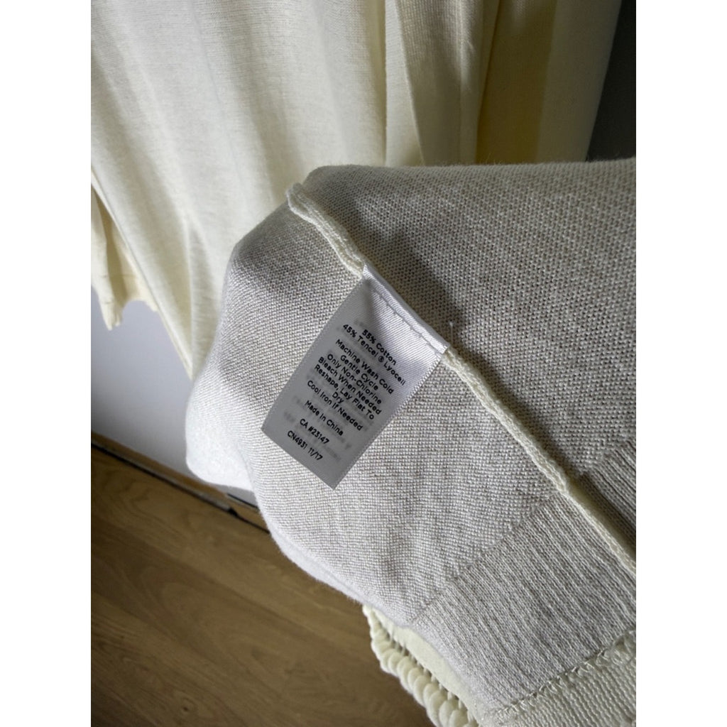 Talbots Cream Open-Front Cardigan with Pom-Pom Trim Size Large