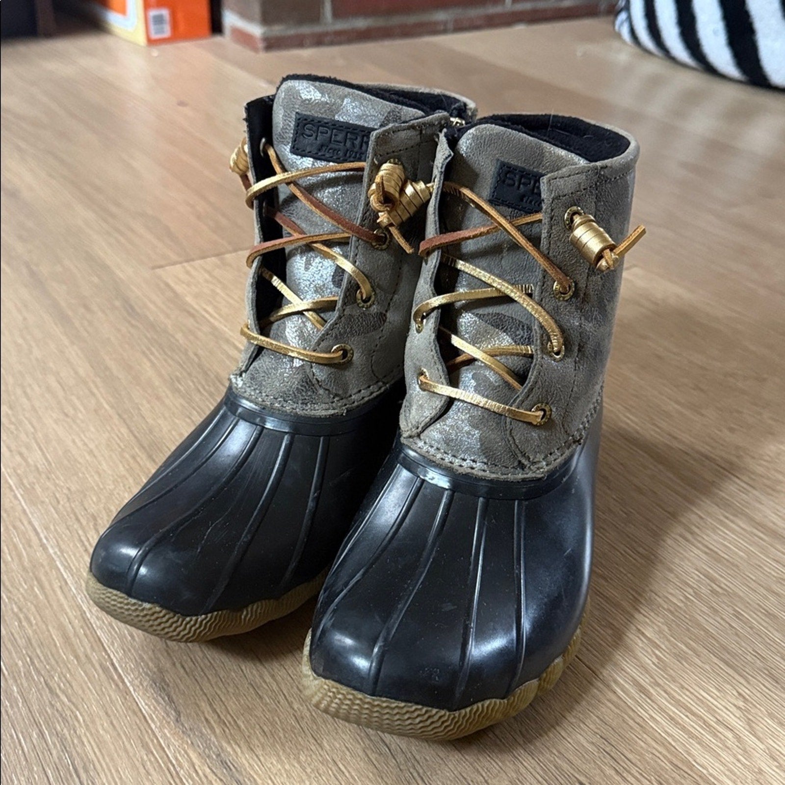 Sperry Women's Saltwater Camo Duck Boots - Black & Camouflage, Size 7.5