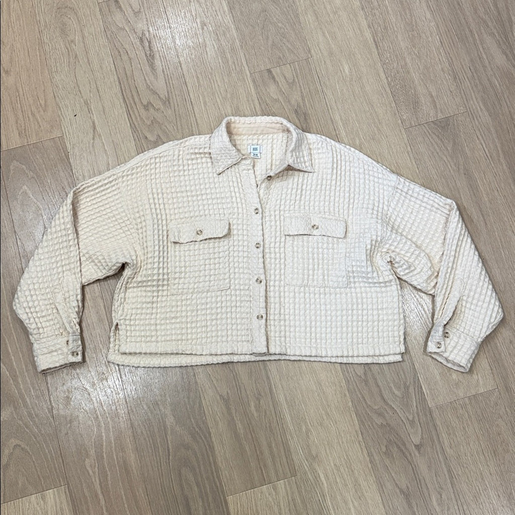 BDG Cream Textured Waffle Knit Button Front Cropped Top Size Medium