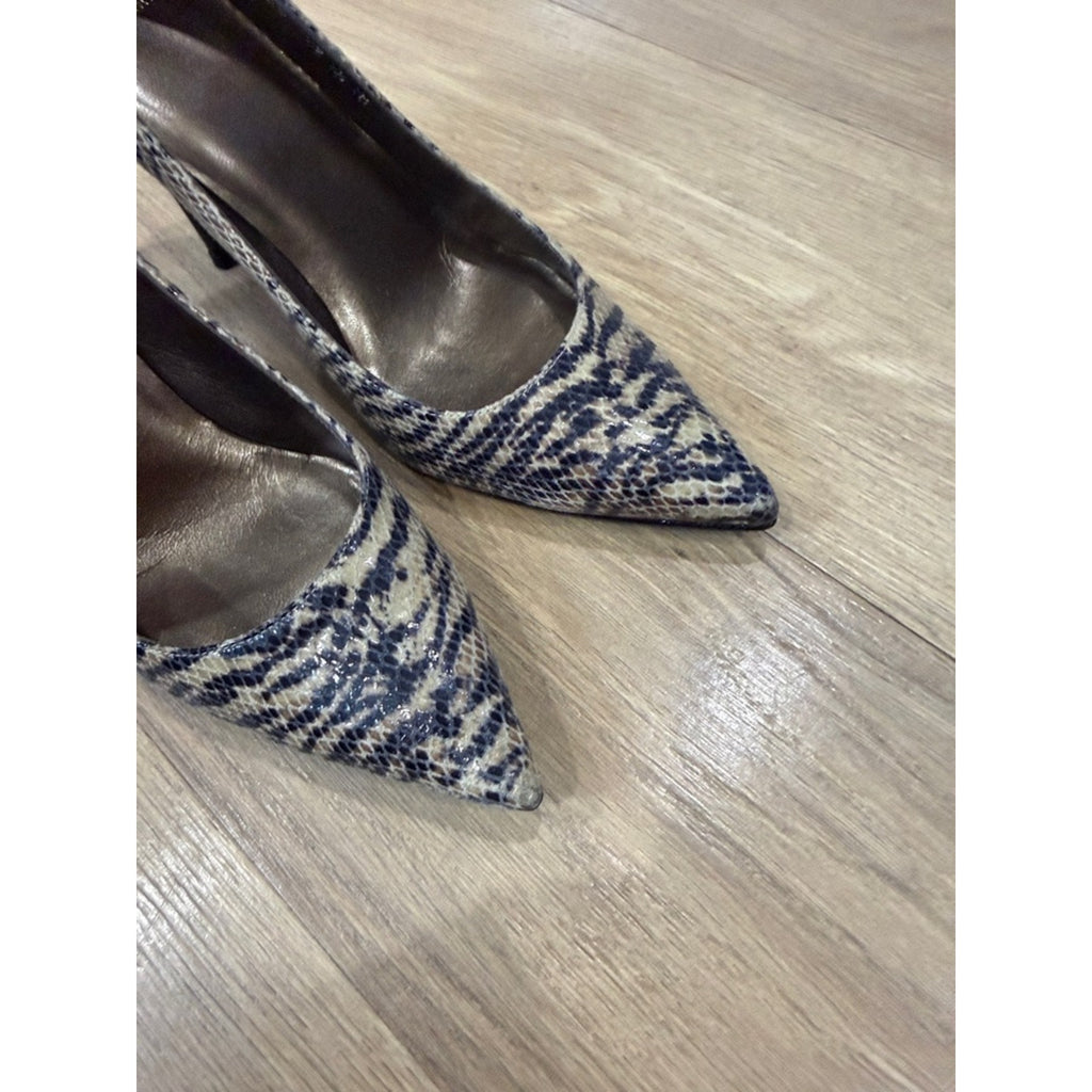 Stuart Weitzman Daisy Cognac Tiger Snake Pointed Toe High Heel Pumps Size 9.5