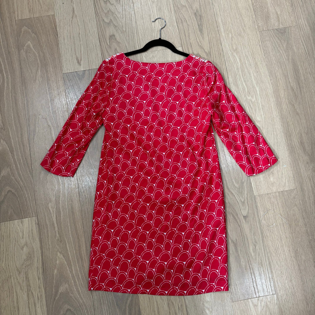 Boden Ingrid Red and White Patterned Silk Blend Shift Dress Size 8 Regular