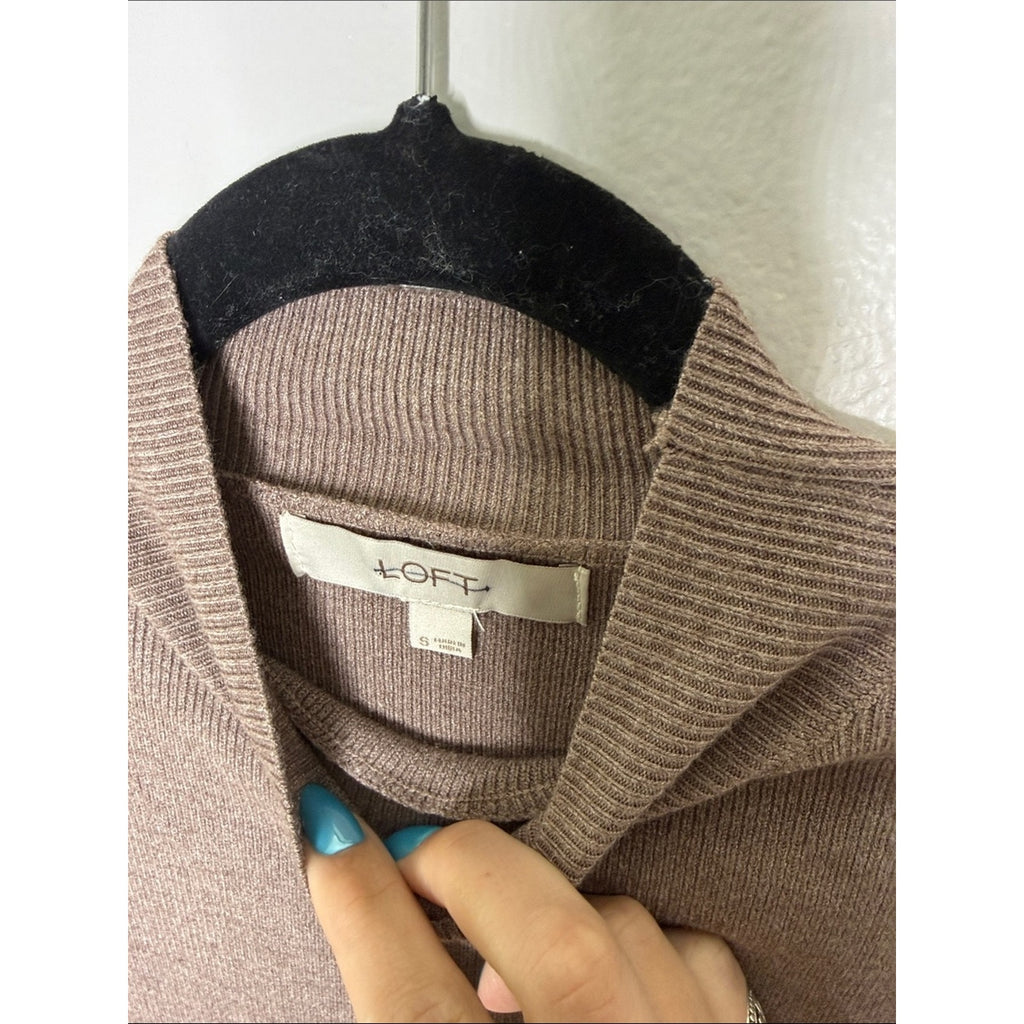 LOFT Taupe Ribbed Mock Neck Sweater Size Small