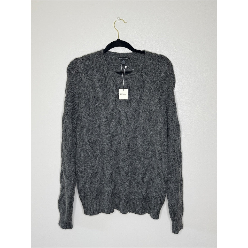 Eileen Fisher Charcoal Cable Crewneck Sweater Size Large