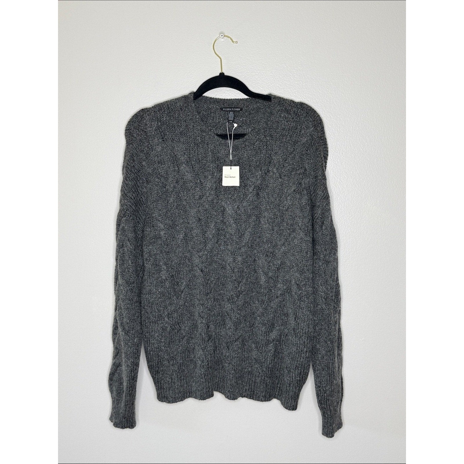 Eileen Fisher Charcoal Cable Crewneck Sweater Size Large