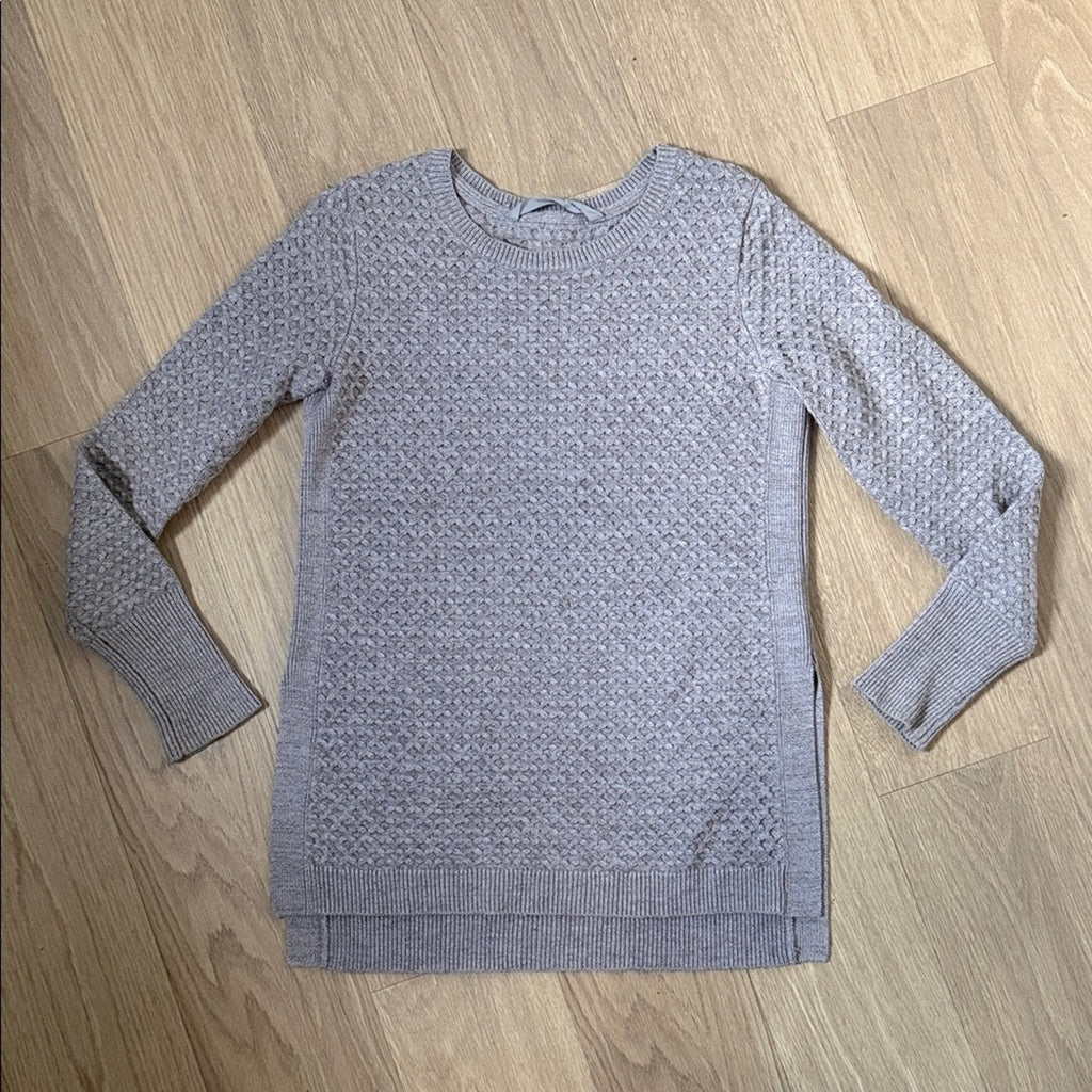 Athleta Tan / Taupe Scoop Neck Vented Hem Knit Sweater Size XS