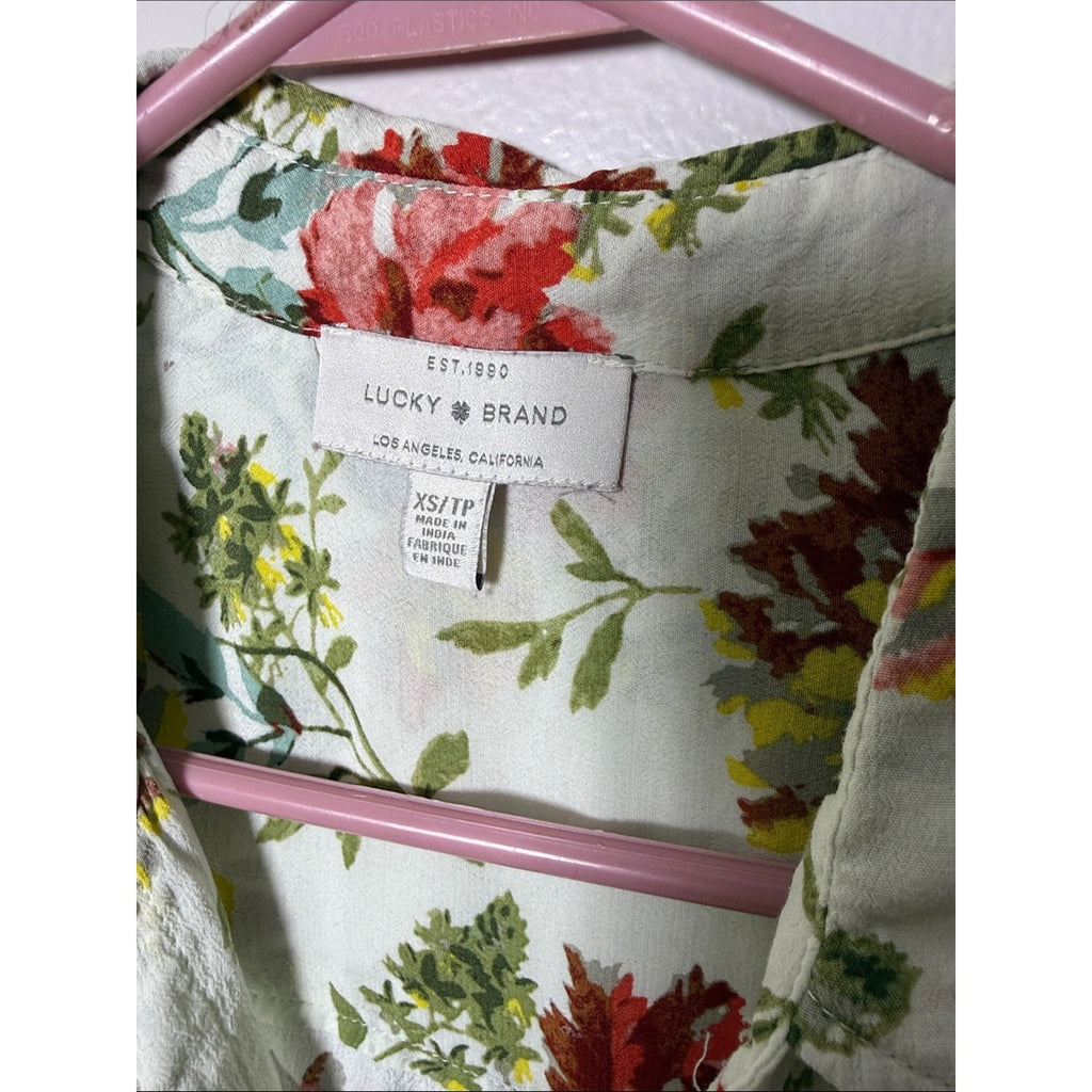 Lucky Brand Floral Button-Down Shirt with Pink & Yellow Blooms Size XS