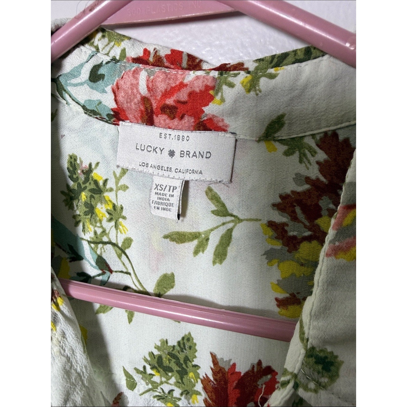 Lucky Brand Floral Button-Down Shirt with Pink & Yellow Blooms Size XS