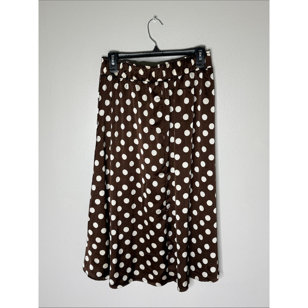Love & Piece Brown Polka Dot Tie-Waist Skirt Size Medium