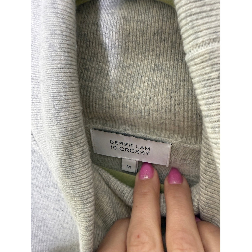 10 Crosby Derek Lam Heather Gray Turtleneck Sweater with Cream Trim Cashmere MD