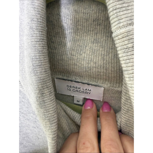 10 Crosby Derek Lam Heather Gray Turtleneck Sweater with Cream Trim Cashmere MD