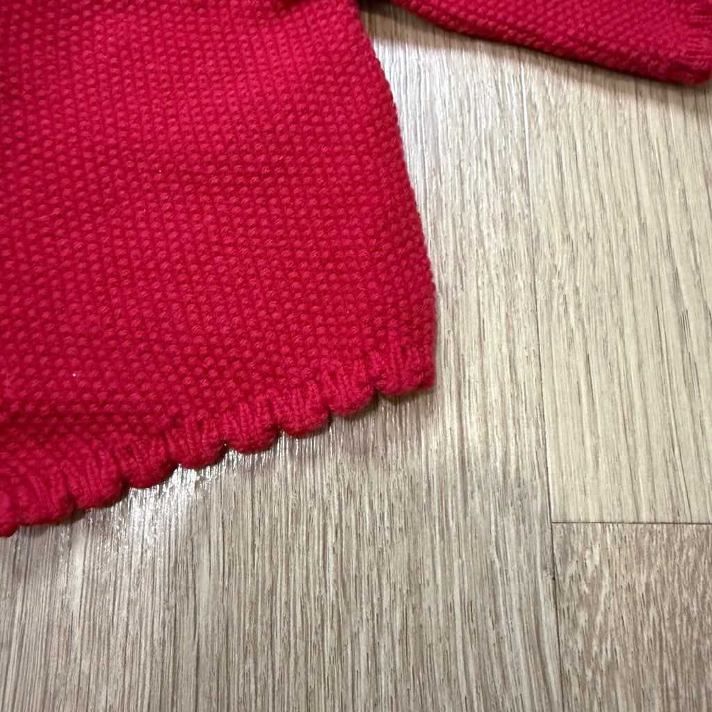 Jacadi Red Knit Two Button Baby Girl Scalloped Hem Cardigan Size 3 Months