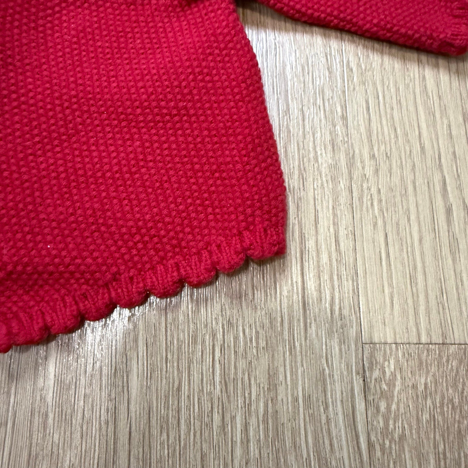 Jacadi Red Knit Two Button Baby Girl Scalloped Hem Cardigan Size 3 Months