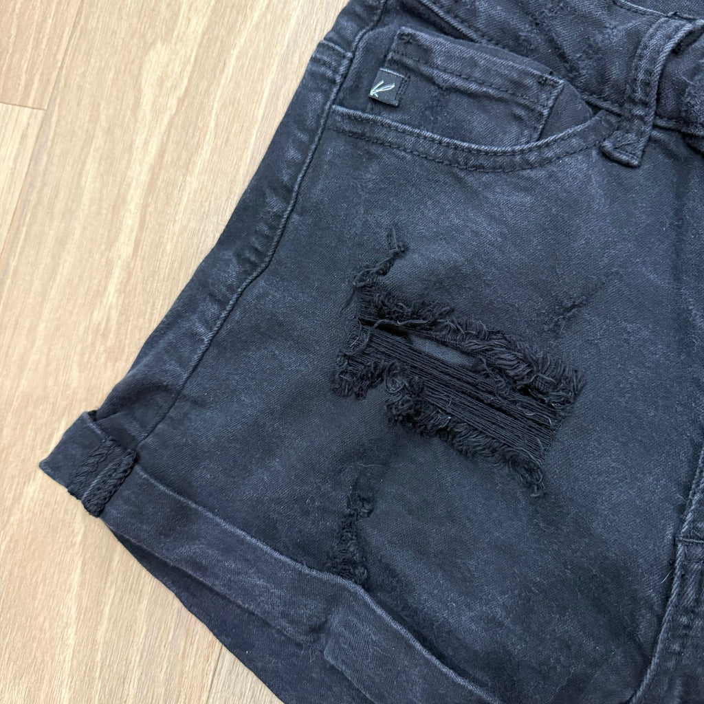 Kancan Women's Black Distressed Cuffed Denim Shorts (Size 5/26)