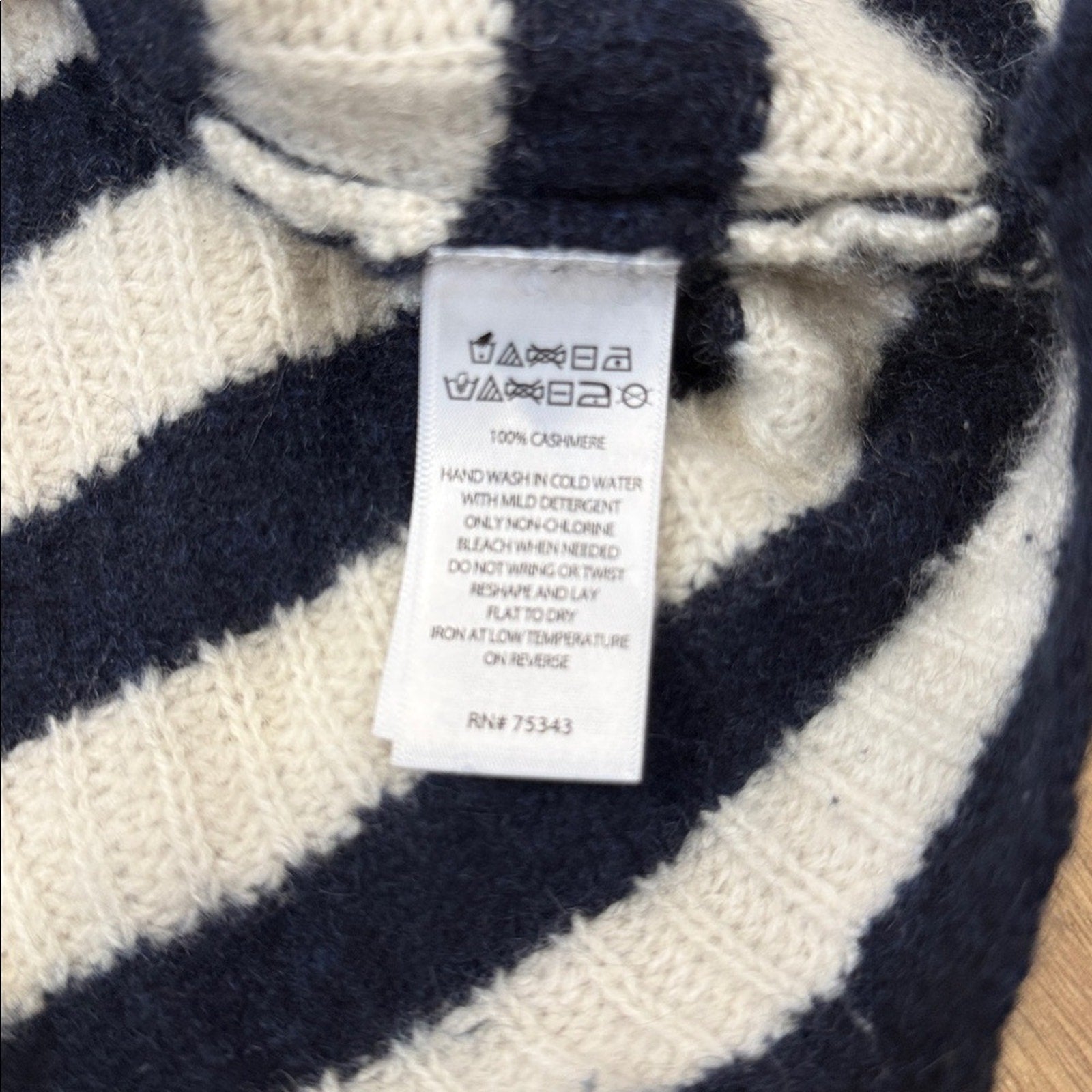 Joie Navy and White Cashmere Striped Scoop Neck Sweater Size XL