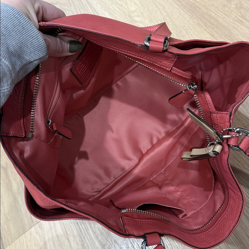 Coach Park Leather Carrie Tote in Melon Pebbled Leather