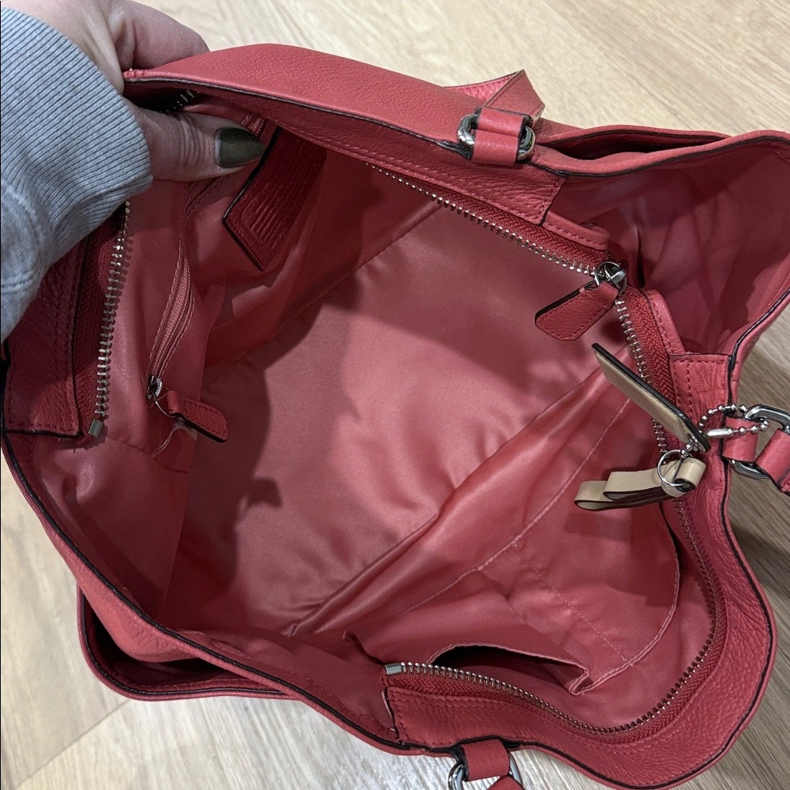 Coach Park Leather Carrie Tote in Melon Pebbled Leather