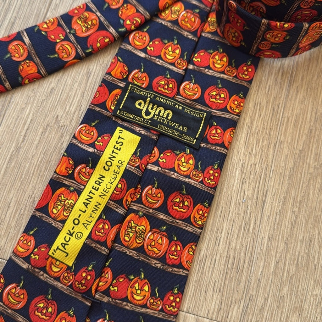 Alynn Neckwear Navy and Orange “Jack-o-lantern Contest” Pumpkin Patterned Tie