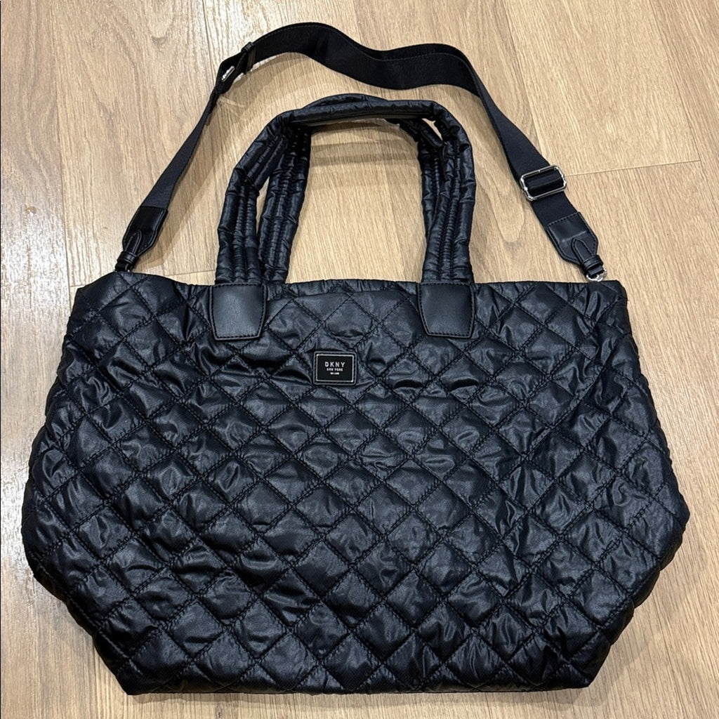 DKNY Maya Quilted Black Nylon Tote Bag w/ Detachable Crossbody Strap