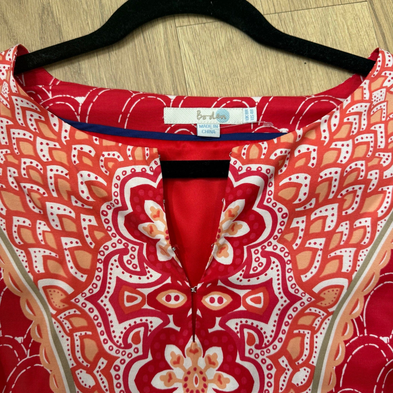Boden Ingrid Red and White Patterned Silk Blend Shift Dress Size 8 Regular