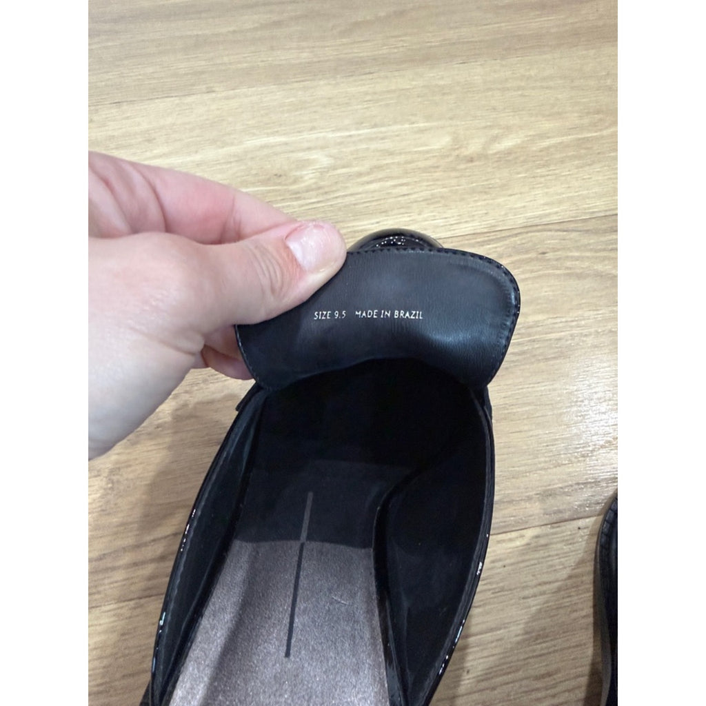 Dolce Vita Mali Heeled Loafer Mules in Black Patent Leather Block Heel Size 9.5