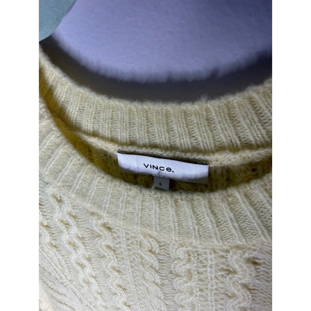 Vince Pale Yellow Cable Knit Crewneck Sweater Size Large