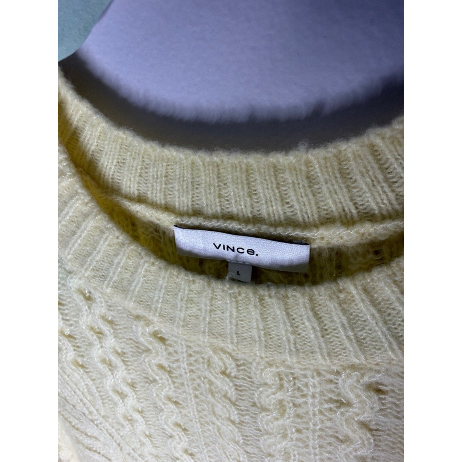 Vince Pale Yellow Cable Knit Crewneck Sweater Size Large