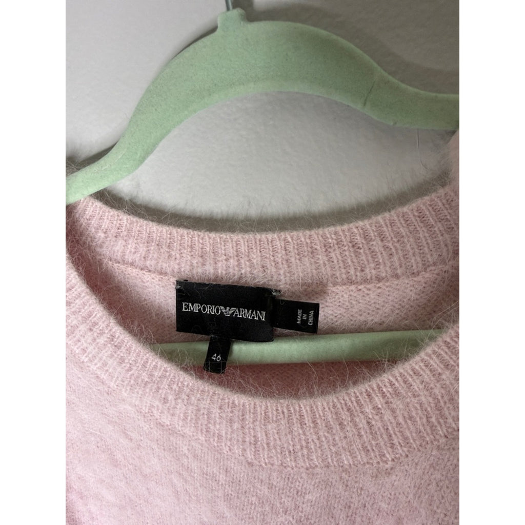 Emporio Armani Light Pink Fuzzy Crewneck Bow Shoulder Open Detail Sweater 46 / L
