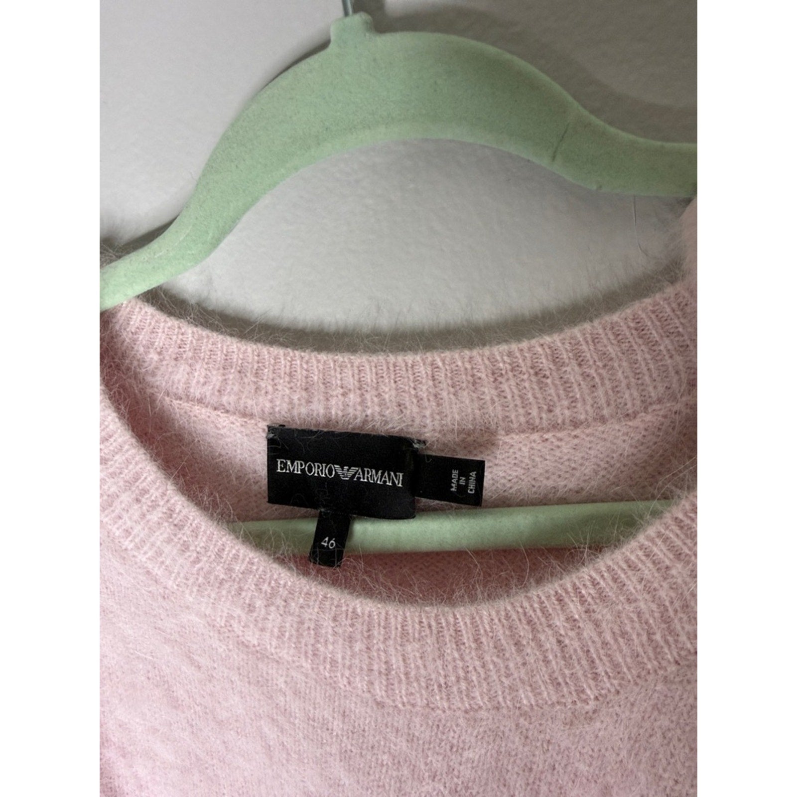 Emporio Armani Light Pink Fuzzy Crewneck Bow Shoulder Open Detail Sweater 46 / L