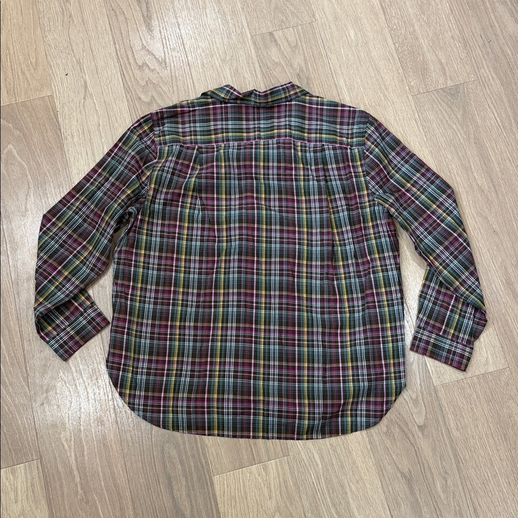 LOFT Multicolor Plaid Button Front Vented Hem Long Sleeve Shirt Size XL