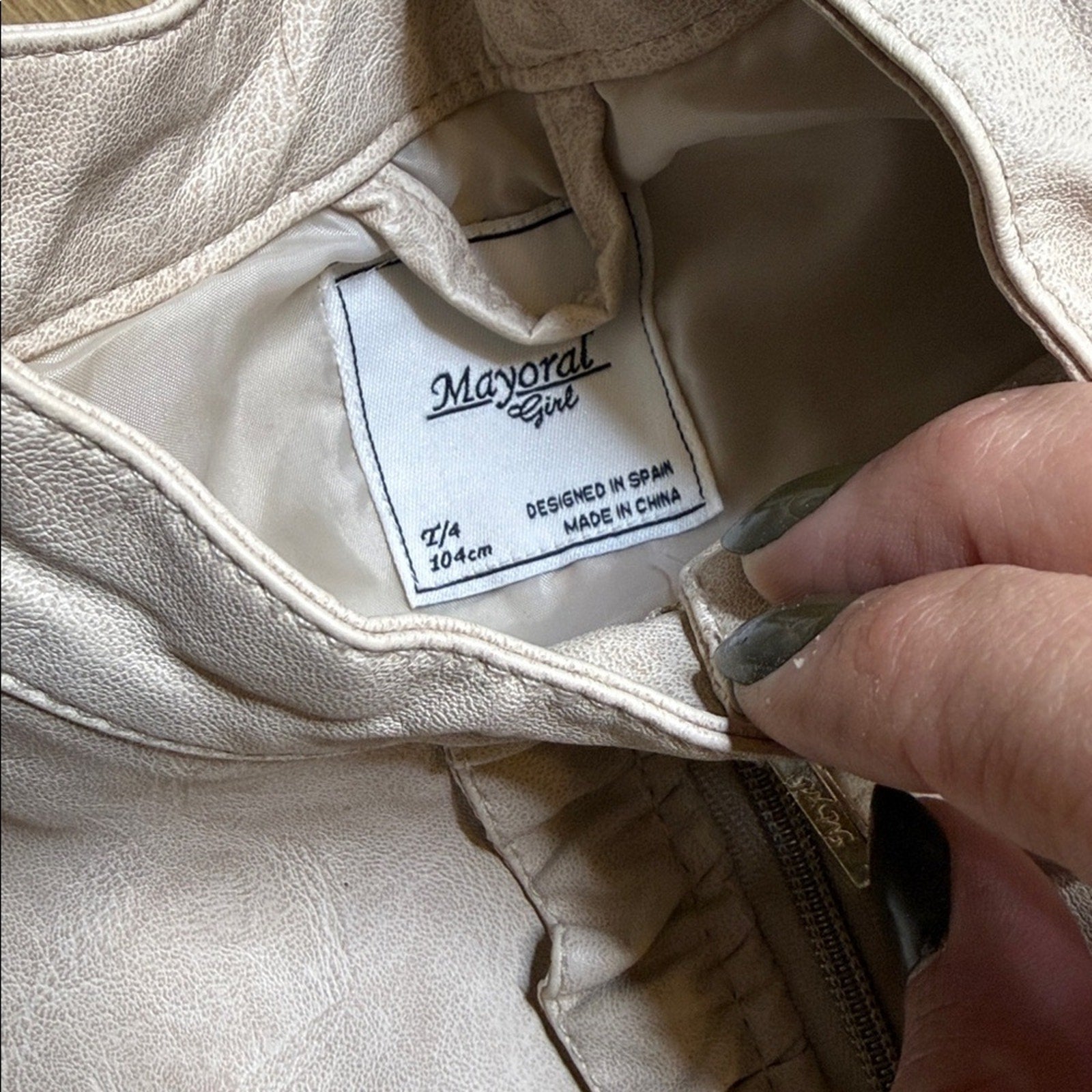 Mayoral Cream/Tan Ruffle Detail Faux Leather Jacket for Kids Size 4