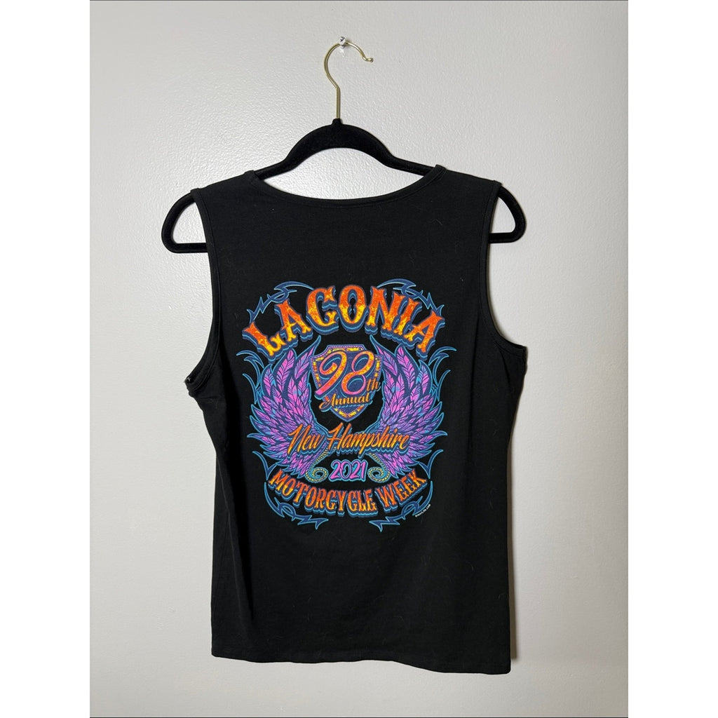 Vance Biker Wear Black Lace-Up Sleeveless Tank Top Laconia 2021 Large