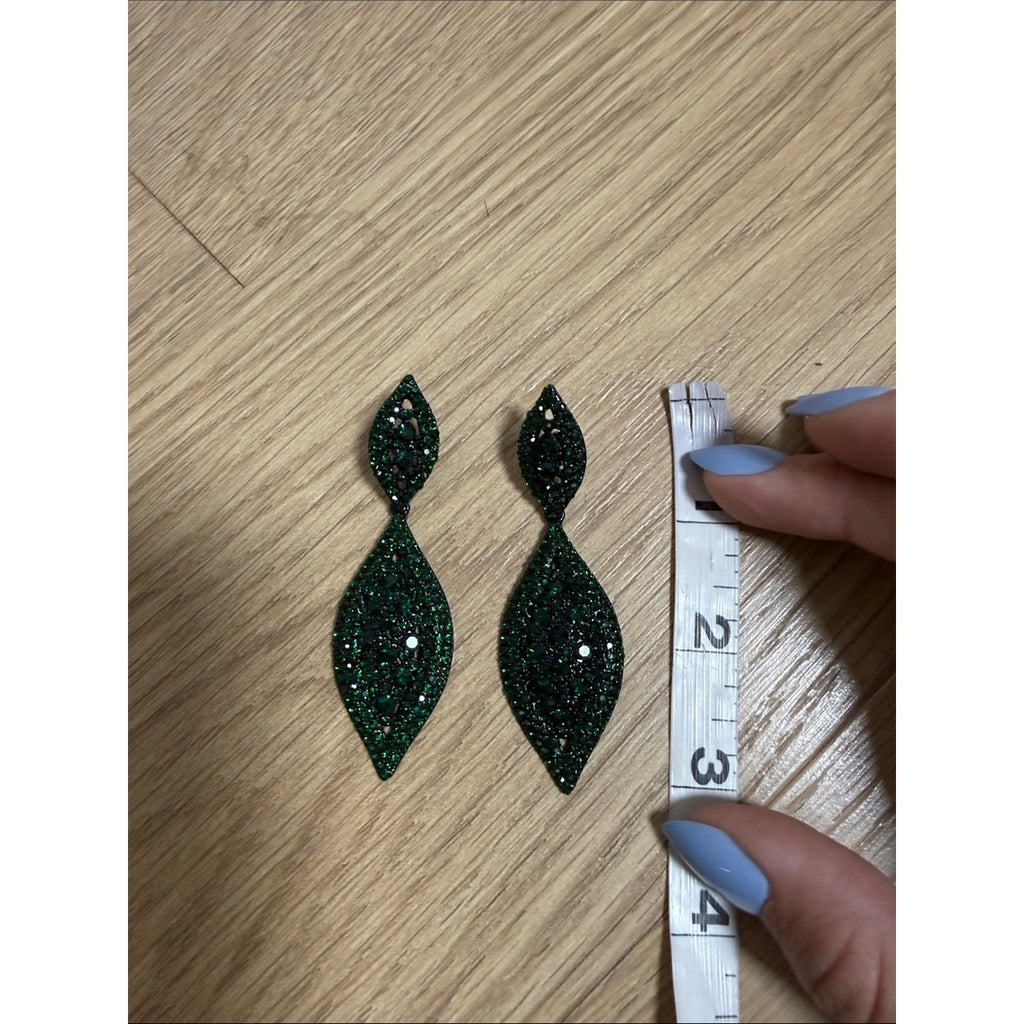 Green Sparkle Leaf Drop Earrings - Women Jewelry