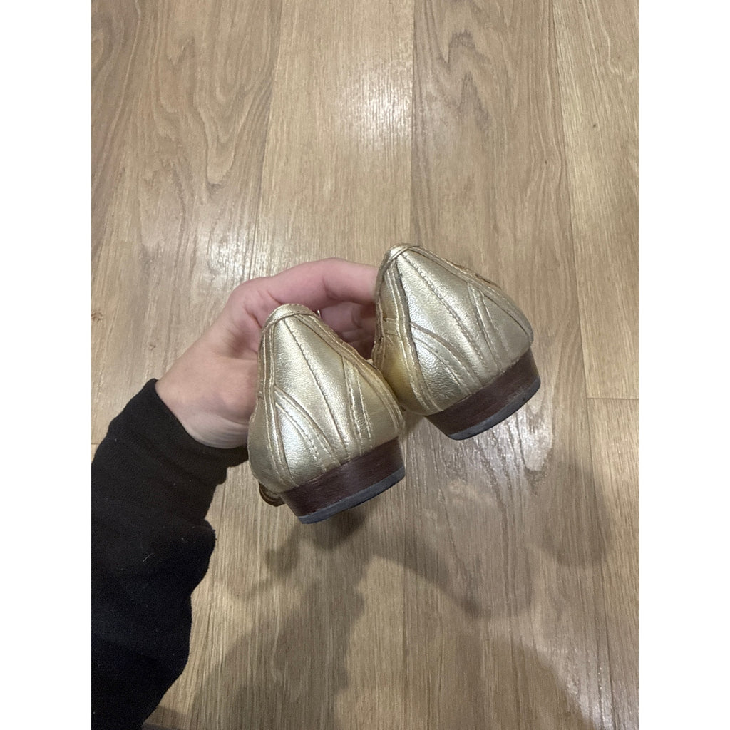 Talbots Metallic Cage Gold Strappy Flat Shoes Size 10