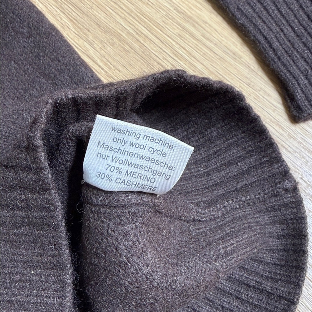 Acanthe Kids Merino Wool / Cashmere V-Neck Sweater - Brown, Size 10